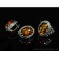 Набор с янтарём кольцо, серьги овал 18*23мм коньячный, 7,1гр. (иск.)