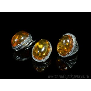 Набор с янтарём кольцо, серьги овал 21*28мм медовый, 11,9гр. (иск.)