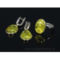 Комплект с янтарём в посеребрении кольцо, серьги овал 15*20мм лимонный (иск.)