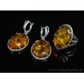 Набор с янтарём кольцо, серьги овал 21*32мм коньячный, 9,5гр. (иск.)