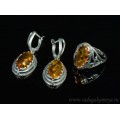 Набор с янтарём кольцо, серьги овал 15*24мм коньячный, 6,7гр. (иск.)