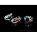 Набор с янтарём кольцо, серьги овал 12*26мм коньячный,  (иск.)