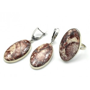 Кольцо и серьги яшма уральская " Овал "