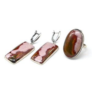 Кольцо и серьги яшма Пикассо