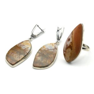 Кольцо и серьги яшма пикассо