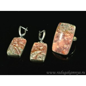 Кольцо и серьги яшма уральская прямоугольник