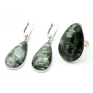 Кольцо и серьги серафинита " Капля "