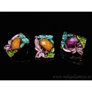 Кольцо и серьги с муранским стеклом цвет коричневый/сиреневый (иск.) Кольцо и серьги с муранским стеклом цвет коричневый/сиреневый (иск.)