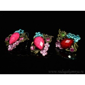 Кольцо и серьги с муранским стеклом цвет  розовый (иск.)