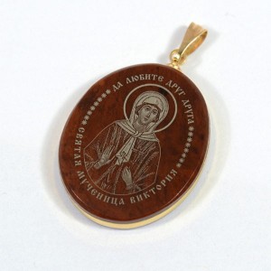 Кулон "Икона именная-ВИКТОРИЯ" овальный с окантовкой обсидиан