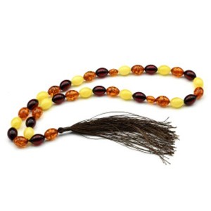 Четки мусульманские из янтаря овал 9*13мм цвет  ассорти, 45см, 33 бусины (иск.)