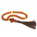 Четки янтарные с крестиком  шарик 9мм цвет  коньячный, 28см, 30 бусин
