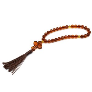 Четки янтарные с крестиком шарик 8мм цвет  коньячный, 26см, 30 бусин