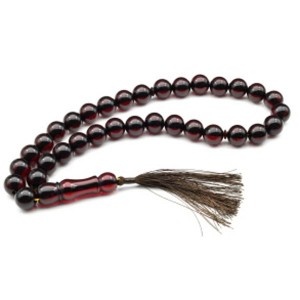 Четки из янтаря шарик 16мм цвет  вишня, 53см, 33 бусины (иск.)