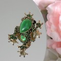 Брошь "Лягушка" кабошон, цвет зелёный, цвет золотистый
