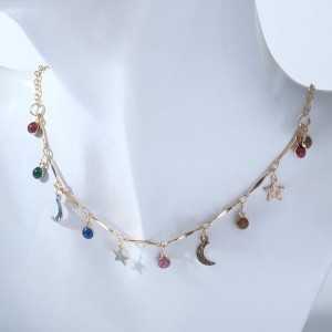 Колье-чокер "Полумесяц" фазы луны, цветной, цвет золотистый