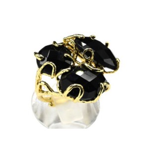 Кольцо с агатом черным (имитация) из ювелирного сплава (иск.)