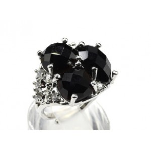 Кольцо из ювелирного сплава с агатом черным (имитация) (иск.)