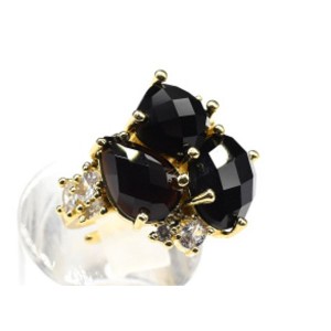 Кольцо с агатом черным (имитация) "Геометрия" из ювелирного сплава (иск.)