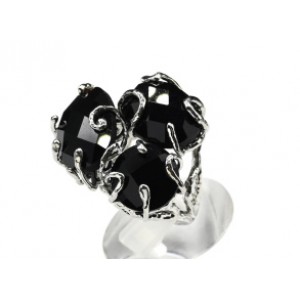 Кольцо из ювелирного сплава с агатом черным (имитация) (иск.)