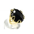Кольцо с агатом черным (имитиция) из ювелирного сплава (иск.)