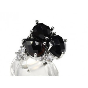 Кольцо с агатом черным (имитация) "Геометрия" из ювелирного сплава (иск.)