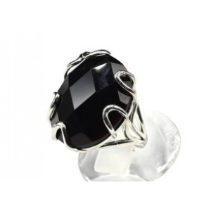 Кольцо с агатом черным (имитиция) из ювелирного сплава (иск.)