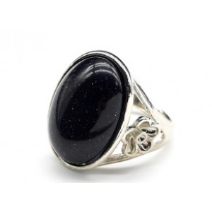 Кольцо с авантюрином синим овал 21*27мм (иск.)