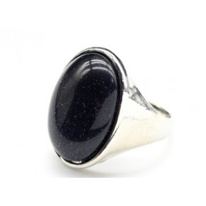 Кольцо с авантюрином синим овал 21*28мм (иск.)