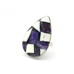 Кольцо "Мозаика" с чароитом и кахолонгом 22*33мм.