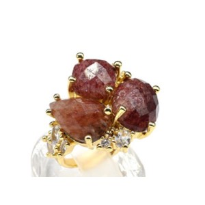 Кольцо с клубничным кварцем "Геометрия" из ювелирного сплава