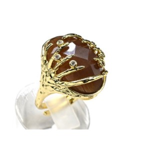 Кольцо с кошачьим глазом из ювелирного сплава цвет шоколадный (иск.)