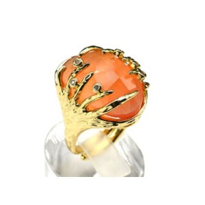 Кольцо с кошачьим глазом из ювелирного сплава цвет оранжевый (иск.)