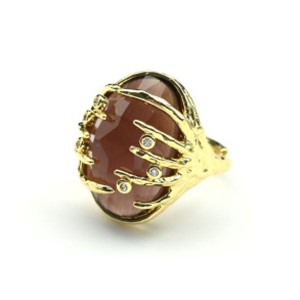Кольцо с кошачьим глазом из ювелирного сплава цвет винный (иск.)