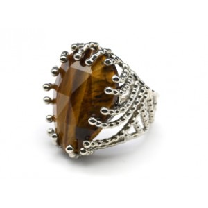 Большое кольцо с тигровым глазом из ювелирного сплава