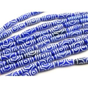 Бусины Дзи "Три глаза" из агата бочонок 10*30мм, цв.синий, 29см, 10 бусин