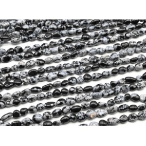 Бусины из обсидиана снежного галтовка 5*8мм, 40см, 49 бусин