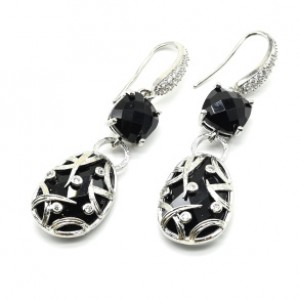 Серьги с камнем агат (имитация), серебристые (иск.)