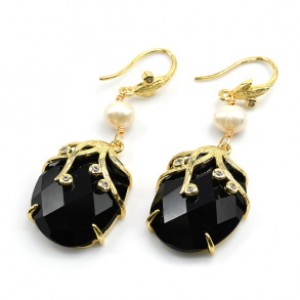 Серьги "Вечерние" с агатом, золотистые (иск.)