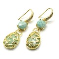 Серьги с камнем амазонит, золотистый