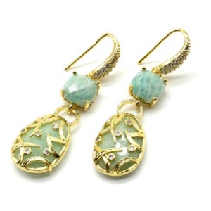 Серьги с камнем амазонит, золотистый