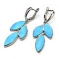 Серьги бирюза (имитация) три листика 20*33мм. (иск.)