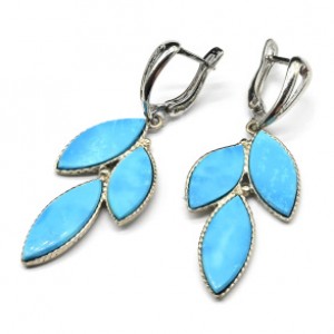 Серьги бирюза (имитация) три листика 20*33мм. (иск.)