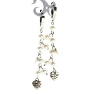 Серьги с майоркой шарики 6мм с Кулонами сердечки, 5,5см, 7,6г (иск.)