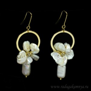 Серьги с барочным жемчугом "Цветок", 10,5гр.
