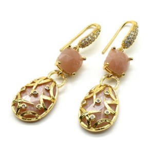 Серьги с камнем солнечным, золотистые Серьги с камнем солнечным, золотистые