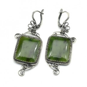 Серьги нефрит "Прямоугольник" 22*43мм.