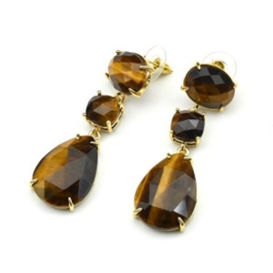 Серьги с камнем тигровый глаз, золотистые