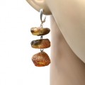 Серьги с янтарём диски неполированные 15-17мм цвет коньячный, швензы посеребрение