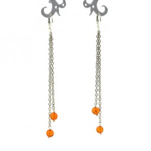 Серьги на цепочке с янтарём 2  шарика 7мм цвет медовый, 9см, 3,5г (иск.)